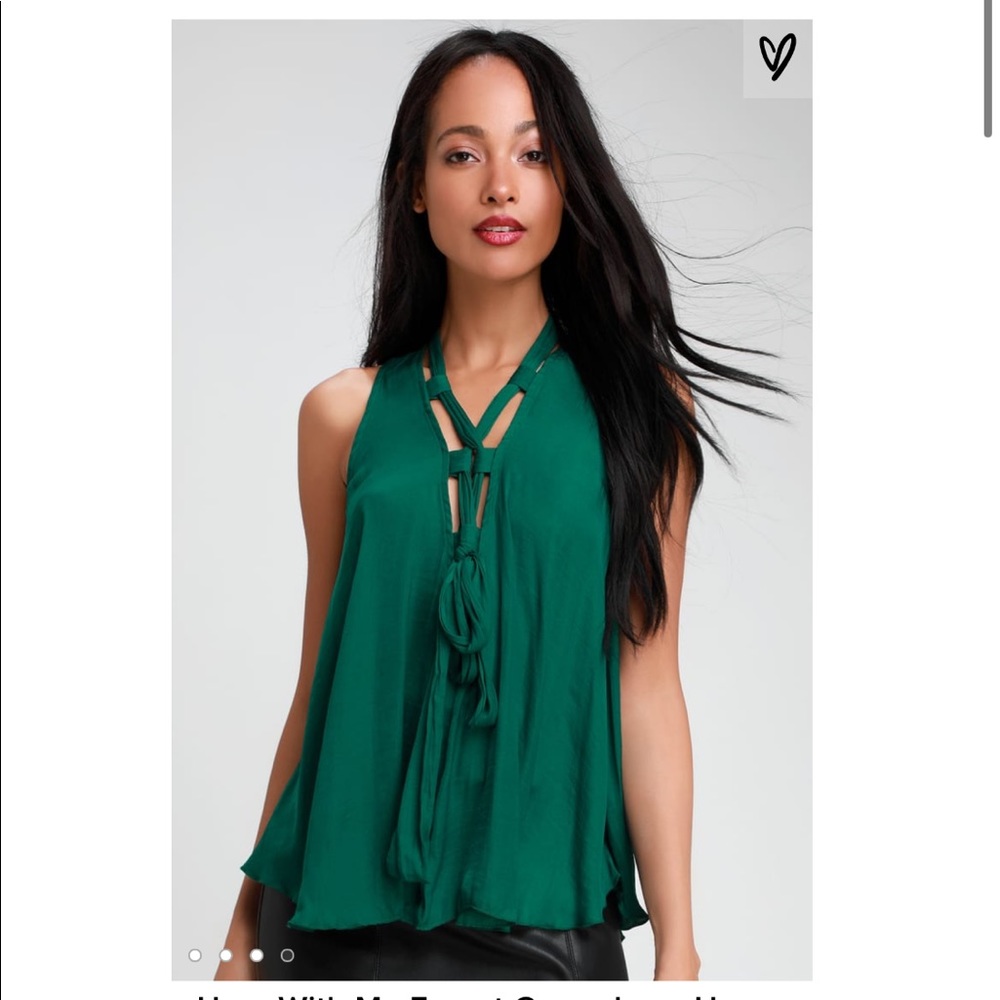 Free People Here With Me Forest Green Lace-Up Top